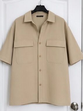 OAK + FORT Beige Lightweight Button-Up